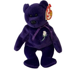 VTG 1997 Princess Diana Ty Original Beanie Baby Bear Purple PE Pellets China 9”